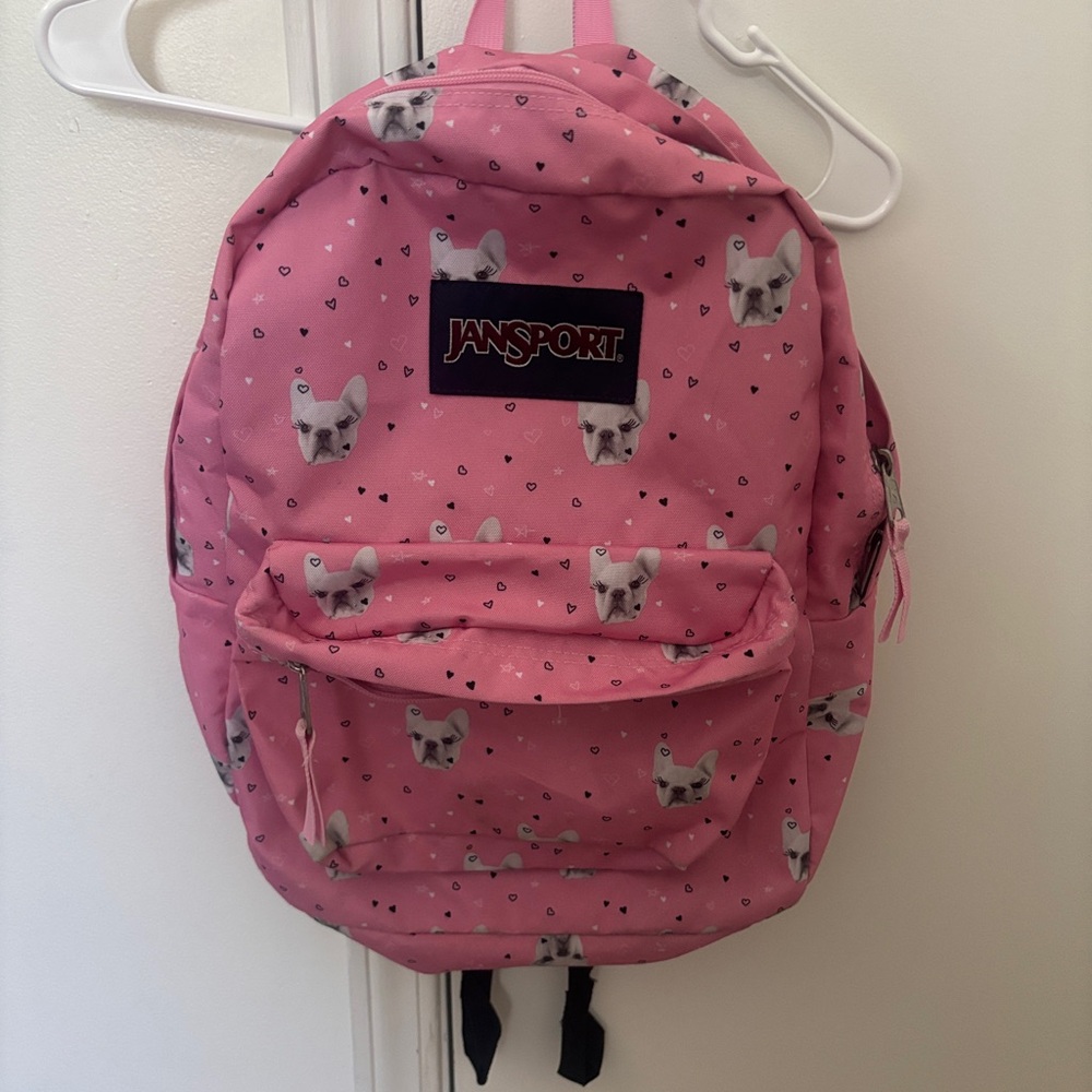 JanSport Kids Pink Bulldog Print full size Backpack